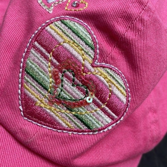 THE CHILDREN'S PLACE Pink Sun Hat Hearts Embroidered Rhinestone Adjust 4-7 - Picture 7 of 9